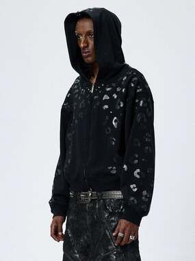 Leopard Cheetah Print Zip Up Hoodie Jeremy Scott x Adidas Black Panther Style